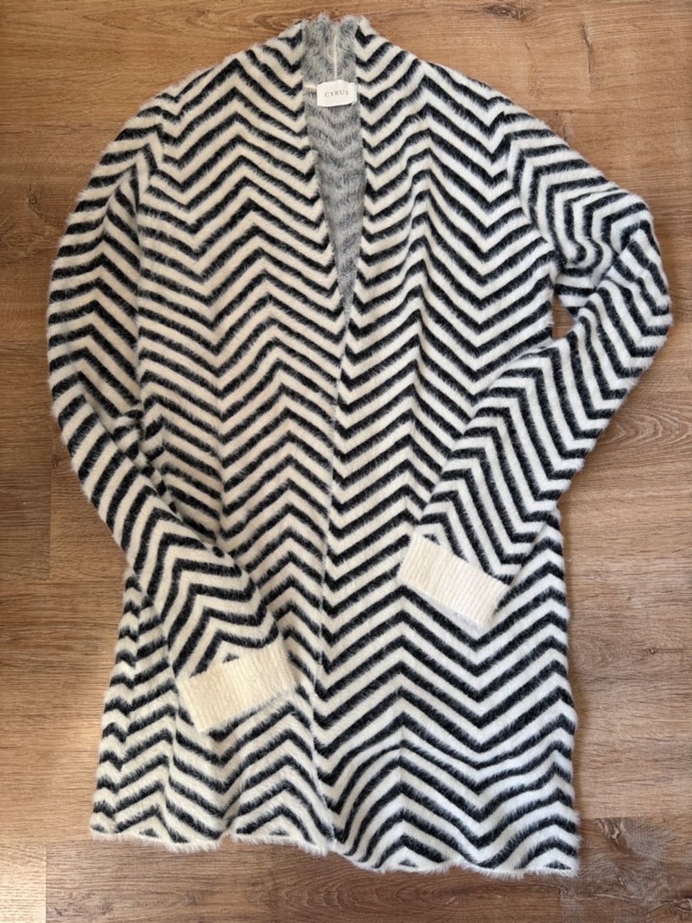 Cyrus Black & White Chevron Open-Front Cardigan